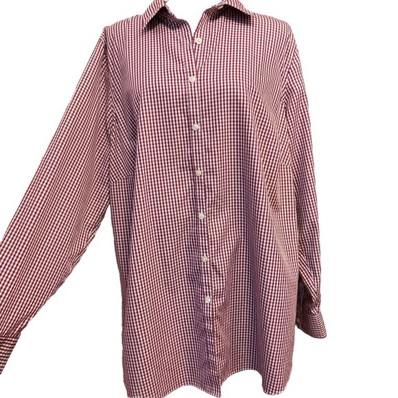 Lands End Top 20W Womens Button Up Shirt Red Check Non Iron Supima Office Career - Picture 1 of 8
